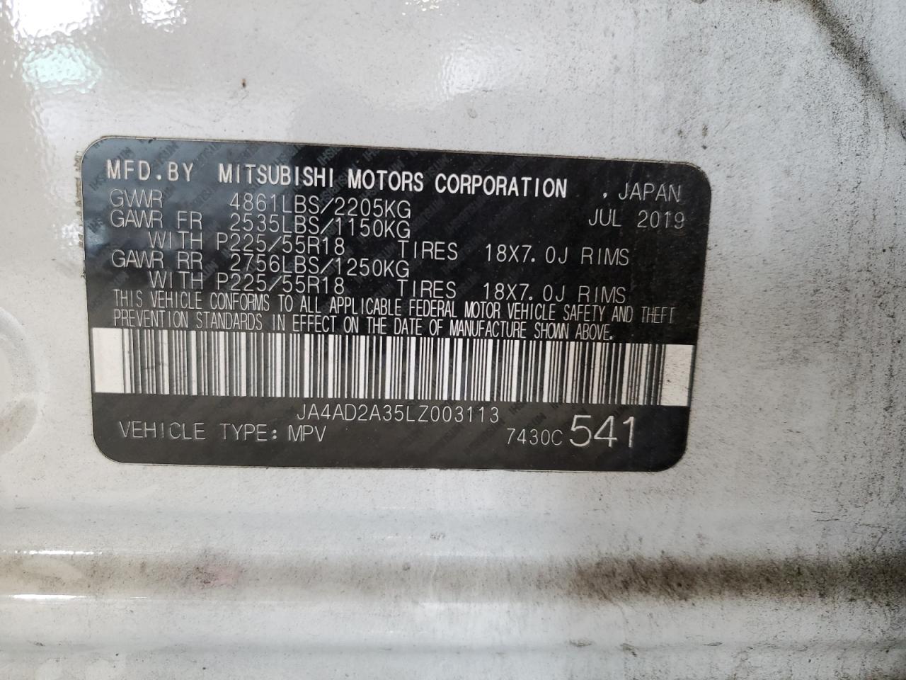2020 Mitsubishi Outlander Es VIN: JA4AD2A35LZ003113 Lot: 62758165