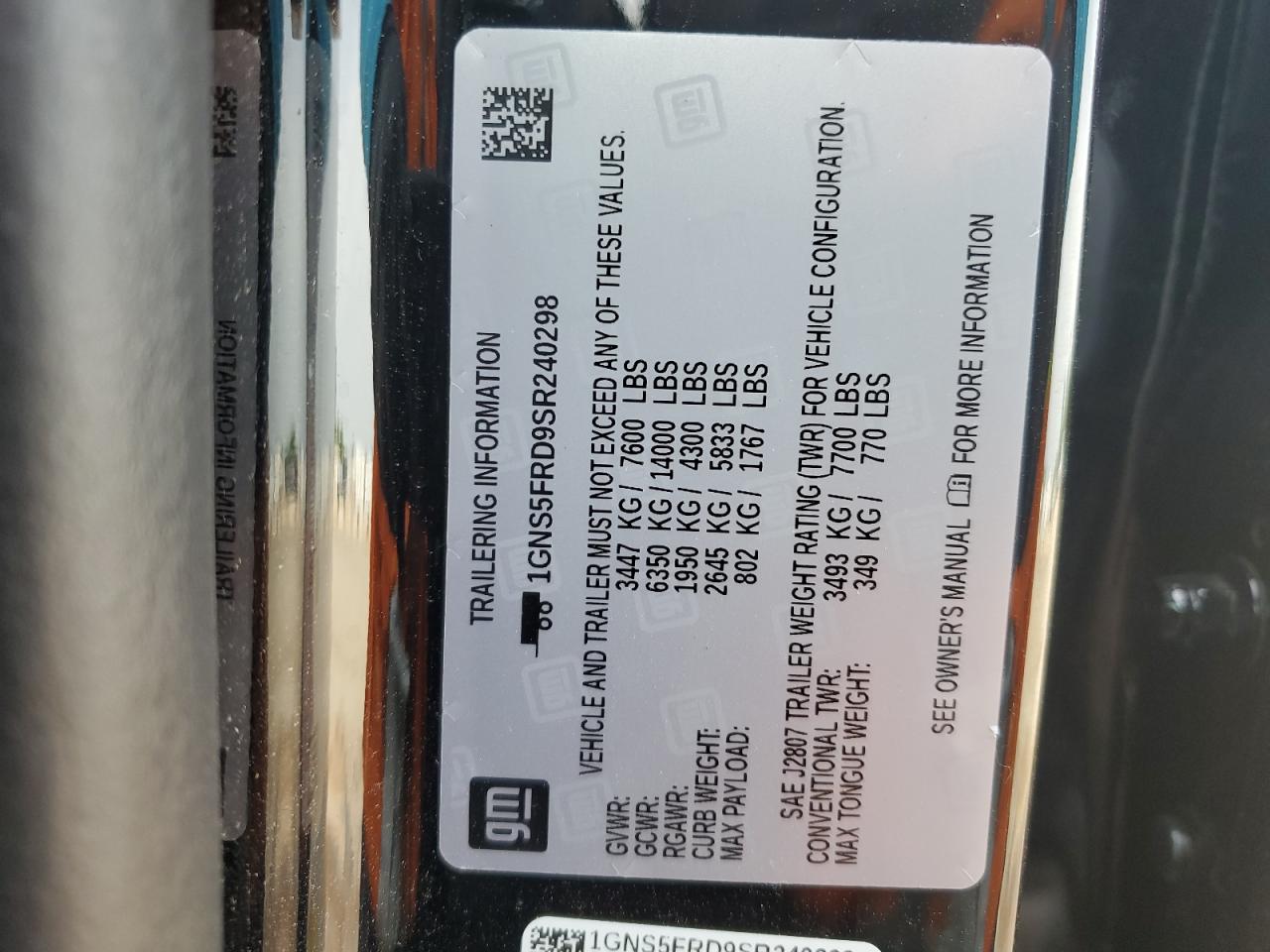 2025 Chevrolet Suburban C1500 Premier VIN: 1GNS5FRD9SR240298 Lot: 59468315