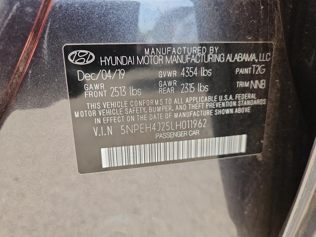 2020 Hyundai Sonata Limited VIN: 5NPEH4J25LH011962 Lot: 60091525
