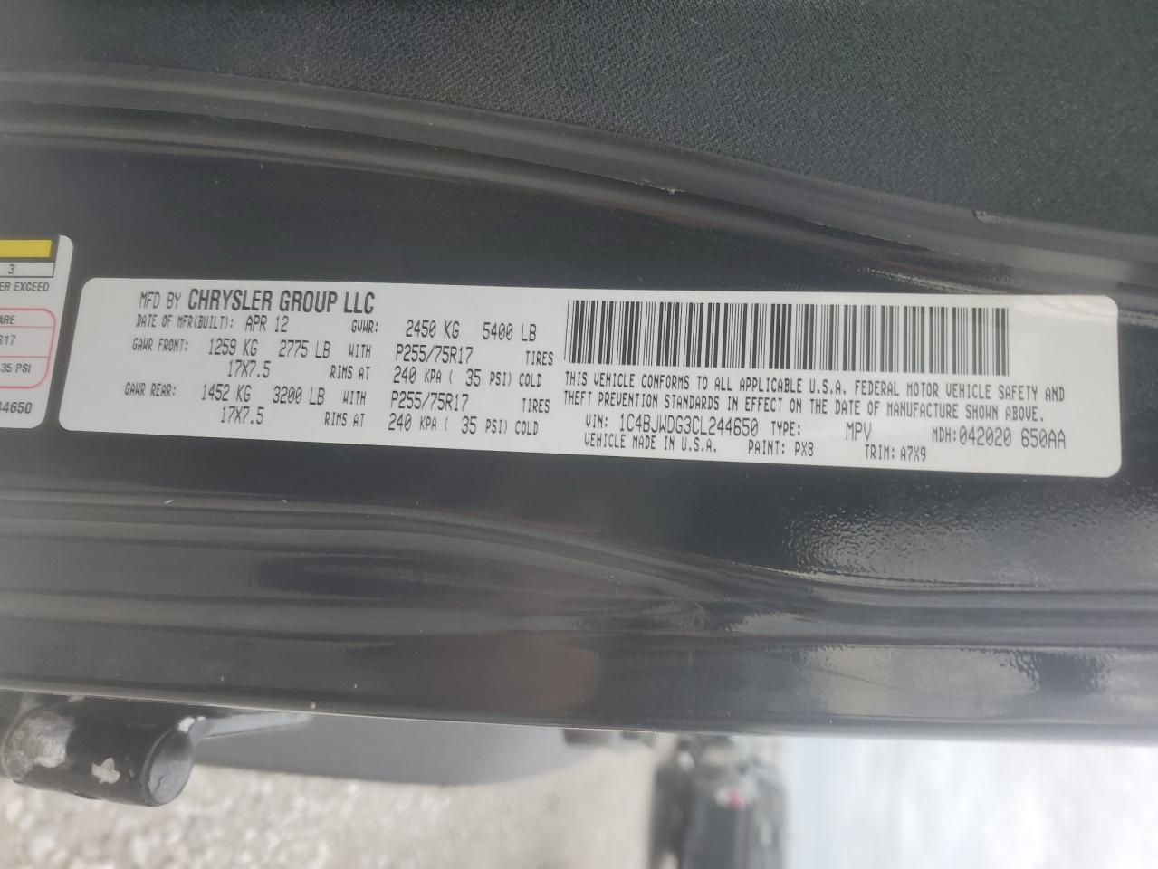 2012 Jeep Wrangler Unlimited Sport VIN: 1C4BJWDG3CL244650 Lot: 62013735