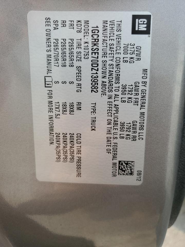 2013 Chevrolet Silverado K1500 Lt VIN: 1GCRKSE70DZ139582 Lot: 86131205