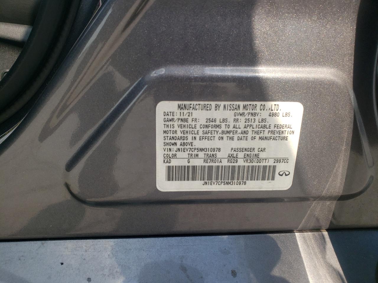 2022 Infiniti Q50 Sensory VIN: JN1EV7CP5NM310978 Lot: 62530955