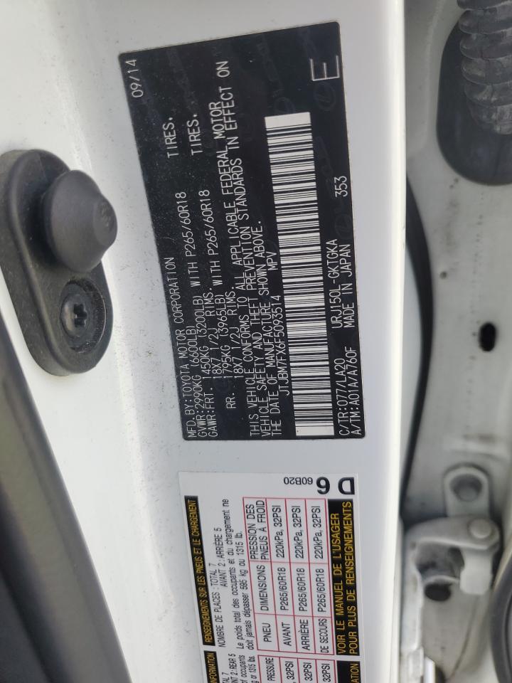 2015 Lexus Gx 460 VIN: JTJBM7FX6F5093514 Lot: 60655655