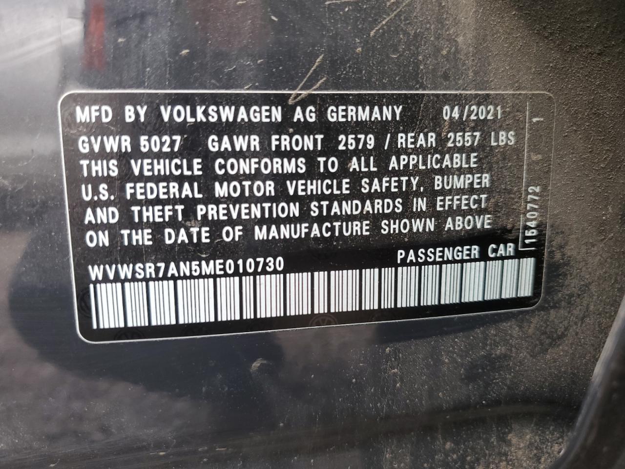 2021 Volkswagen Arteon Sel R-Line VIN: WVWSR7AN5ME010730 Lot: 61210855