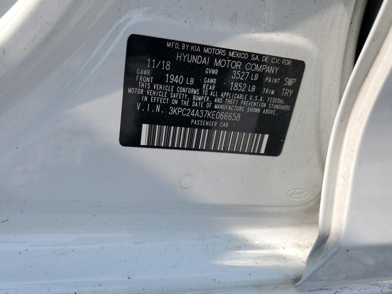 2019 Hyundai Accent Se VIN: 3KPC24A37KE066658 Lot: 59302825