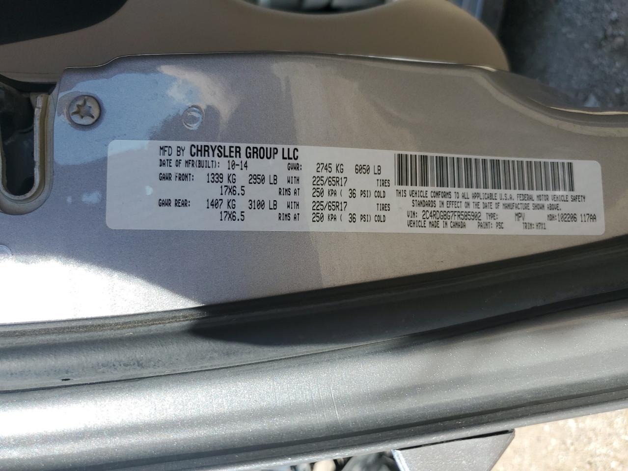 2015 Dodge Grand Caravan Se VIN: 2C4RDGBG7FR585902 Lot: 62406345