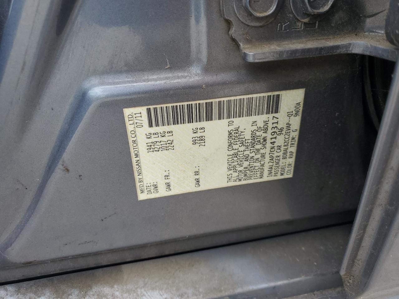 NISSAN ALTIMA 2012 VIN 1N4AL2AP7CN419317 photo 12
