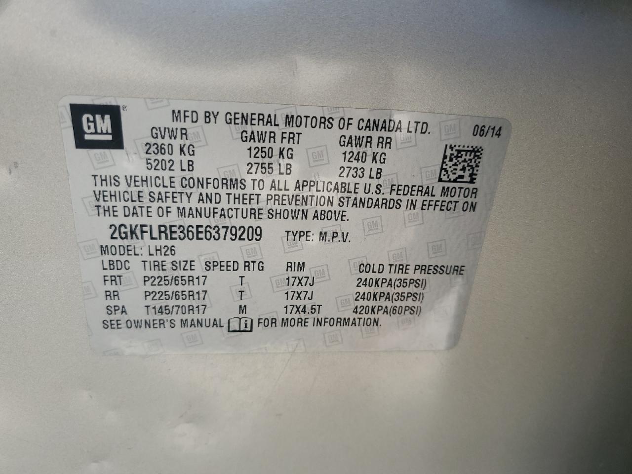 GMC TERRAIN 2014 VIN 2GKFLRE36E6379209 photo 12