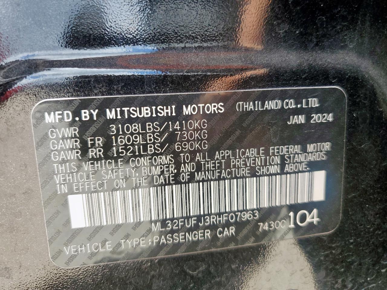2024 Mitsubishi Mirage G4 Es VIN: ML32FUFJ3RHF07963 Lot: 62551835