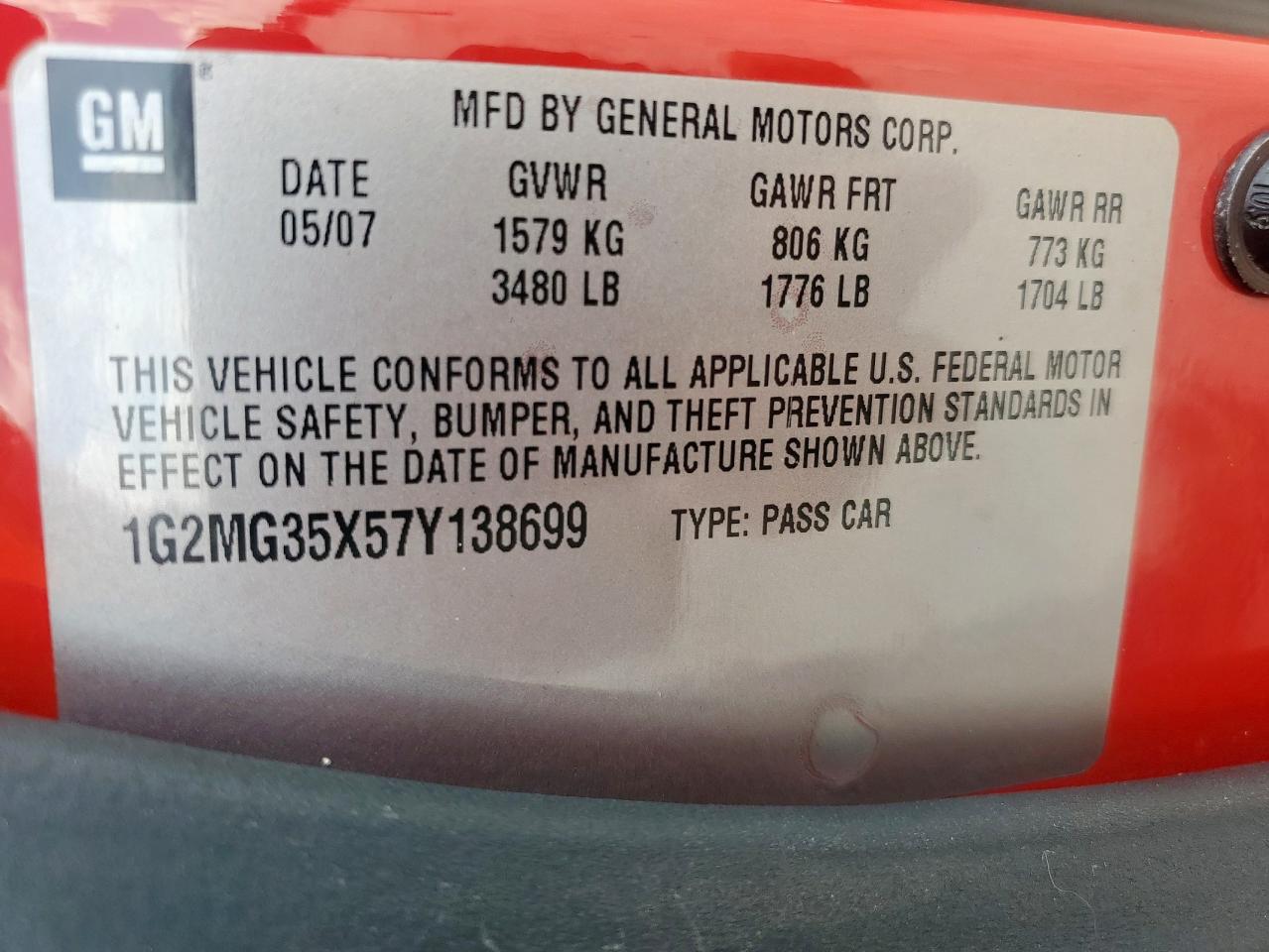 2007 Pontiac Solstice Gxp VIN: 1G2MG35X57Y138699 Lot: 62015715