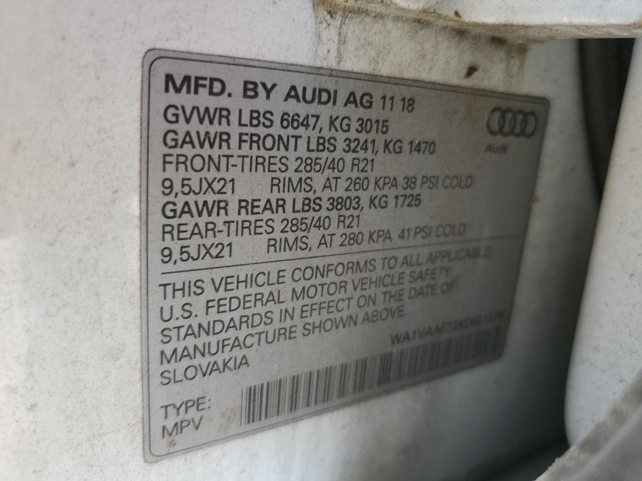 2019 Audi Q7 Prestige VIN: WA1VAAF73KD021279 Lot: 60134105