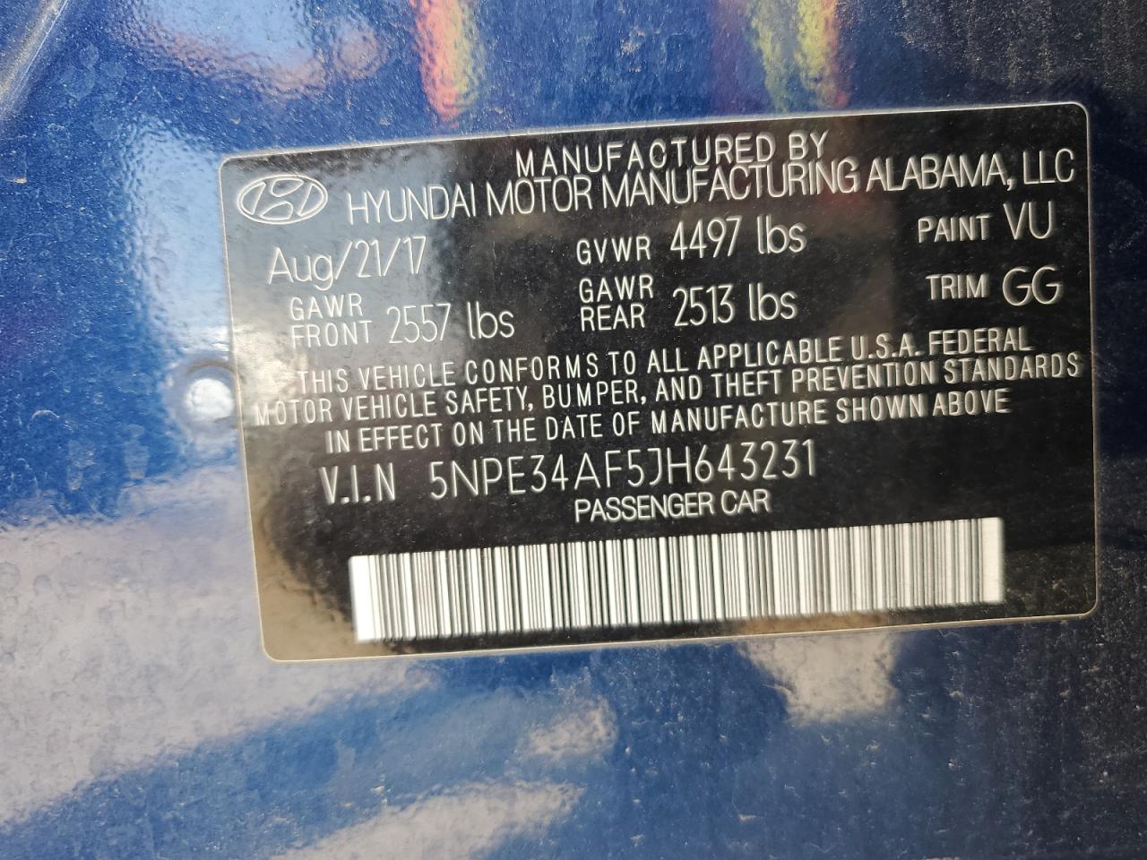 2018 Hyundai Sonata Sport VIN: 5NPE34AF5JH643231 Lot: 62699115