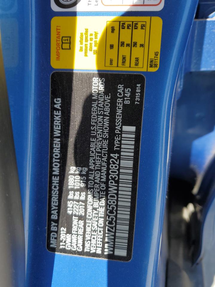 2013 Mini Cooper S Countryman VIN: WMWZC5C58DWP30824 Lot: 62234645