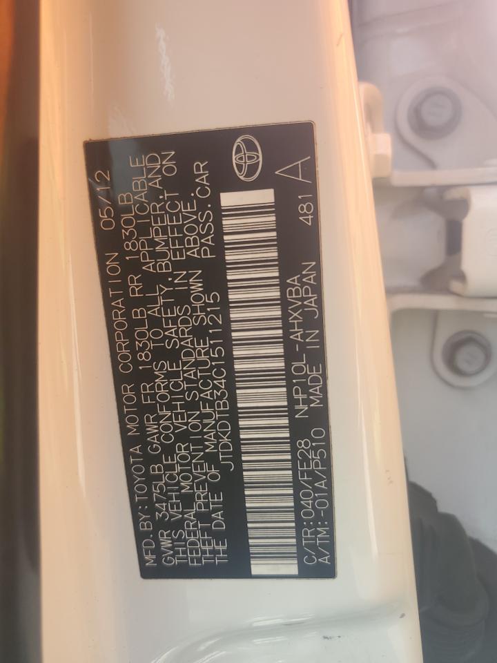 2012 Toyota Prius C VIN: JTDKDTB34C1511215 Lot: 58427975