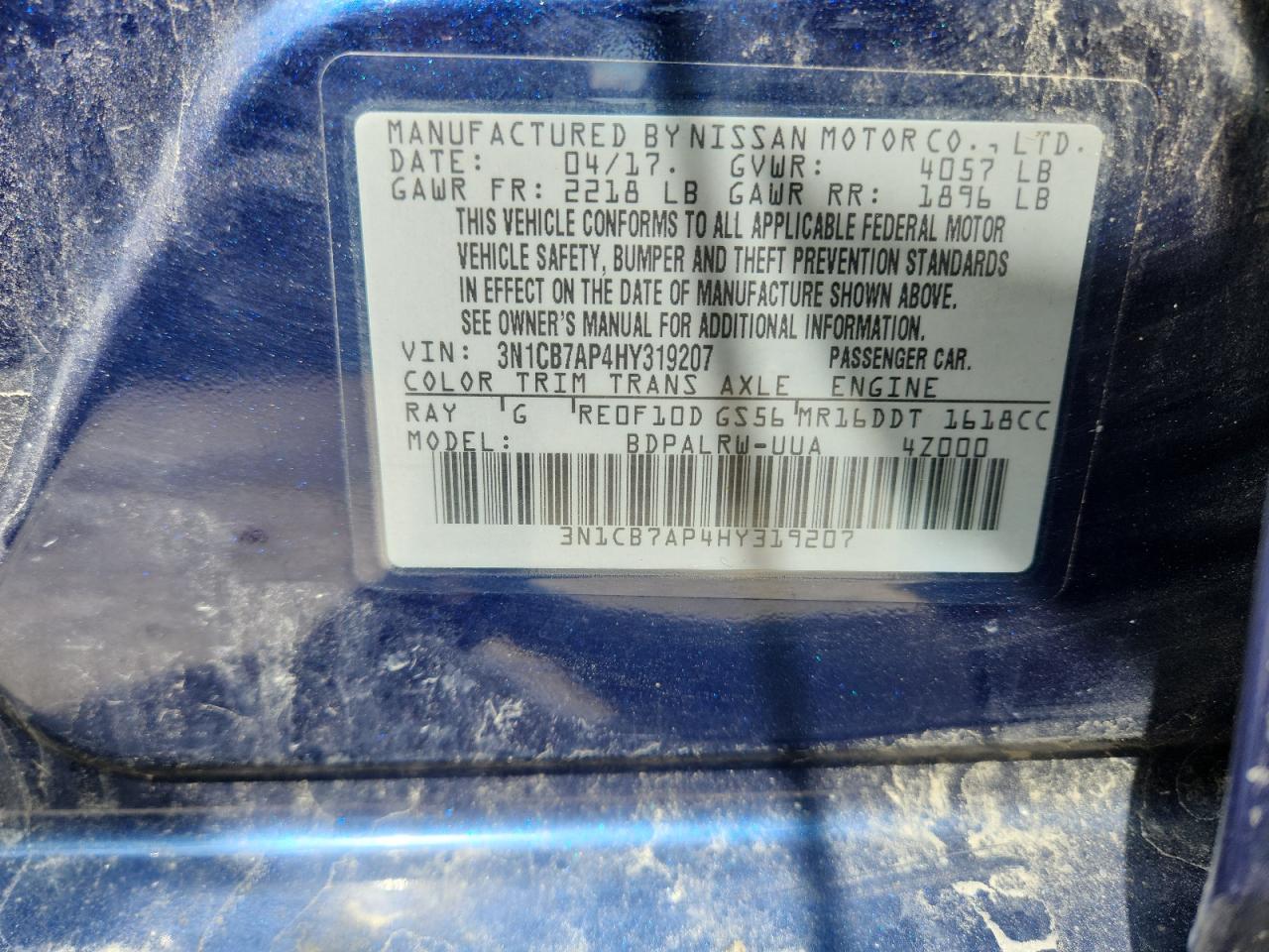 2017 Nissan Sentra Sr Turbo VIN: 3N1CB7AP4HY319207 Lot: 63040295