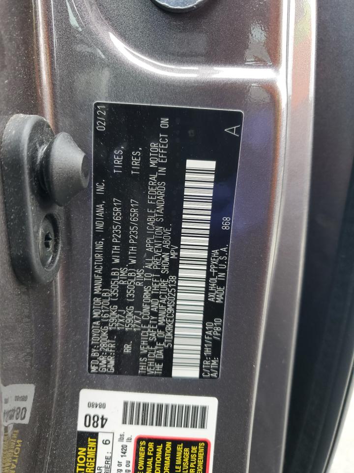 2021 Toyota Sienna Le VIN: 5TDKRKEC9MS025138 Lot: 59515985