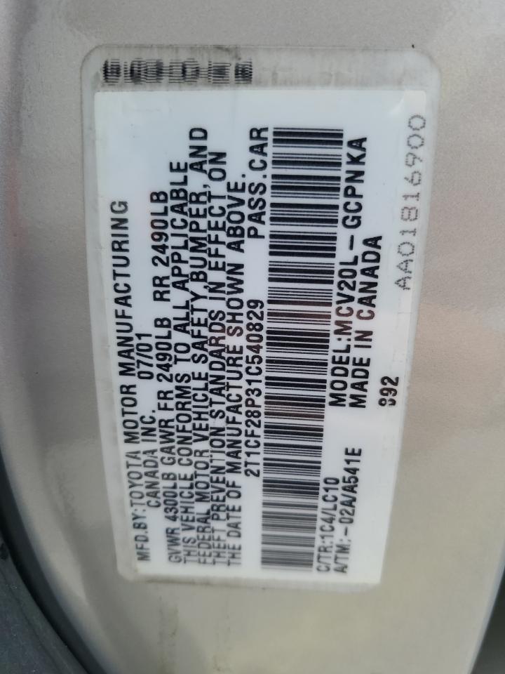 2001 Toyota Camry Solara Se VIN: 2T1CF28P31C540829 Lot: 59345655