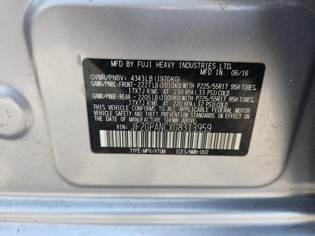 2016 Subaru Crosstrek Limited VIN: JF2GPANCXG8313959 Lot: 62894285