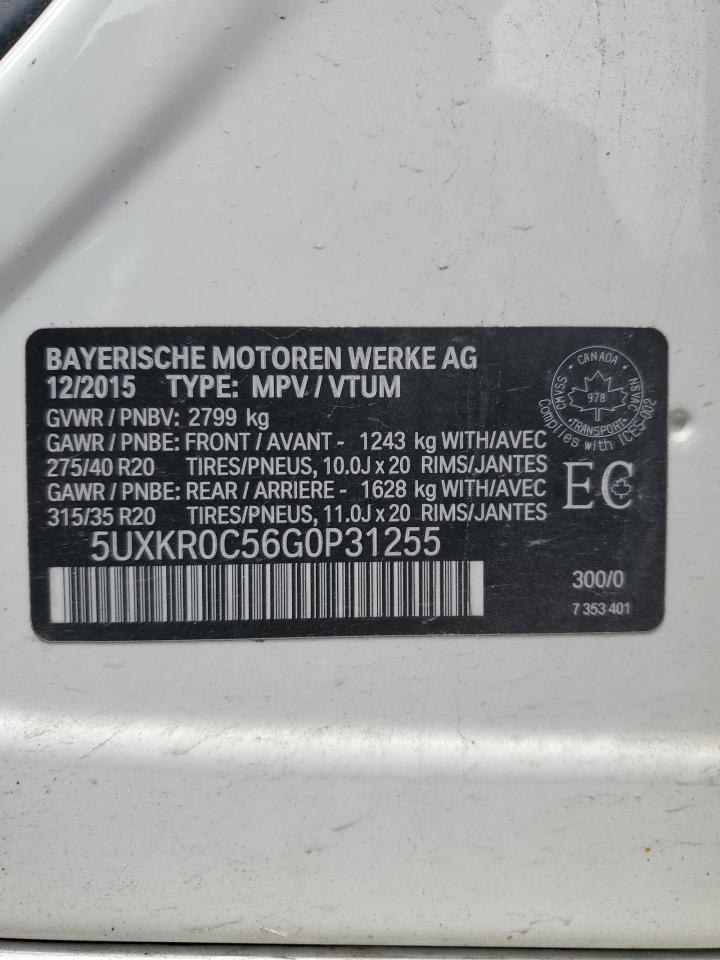 2016 BMW X5 xDrive35I VIN: 5UXKR0C56G0P31255 Lot: 62086245