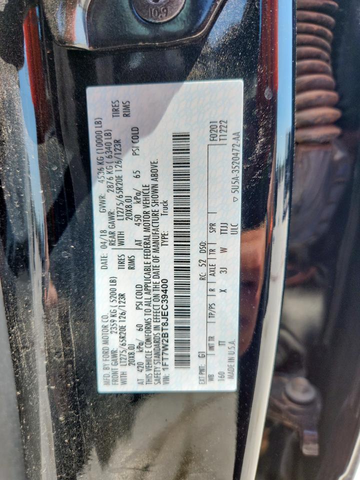2018 Ford F250 Super Duty VIN: 1FT7W2BT8JEC39400 Lot: 62996025