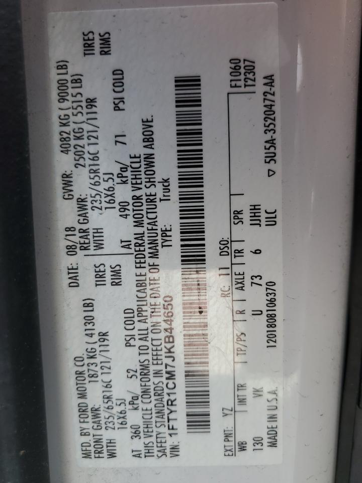 2018 Ford Transit T-250 VIN: 1FTYR1CM7JKB44650 Lot: 58900865