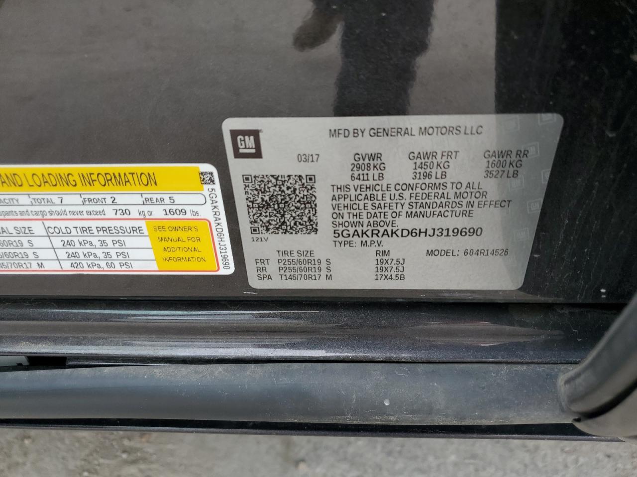 2017 Buick Enclave VIN: 5GAKRAKD6HJ319690 Lot: 63046215