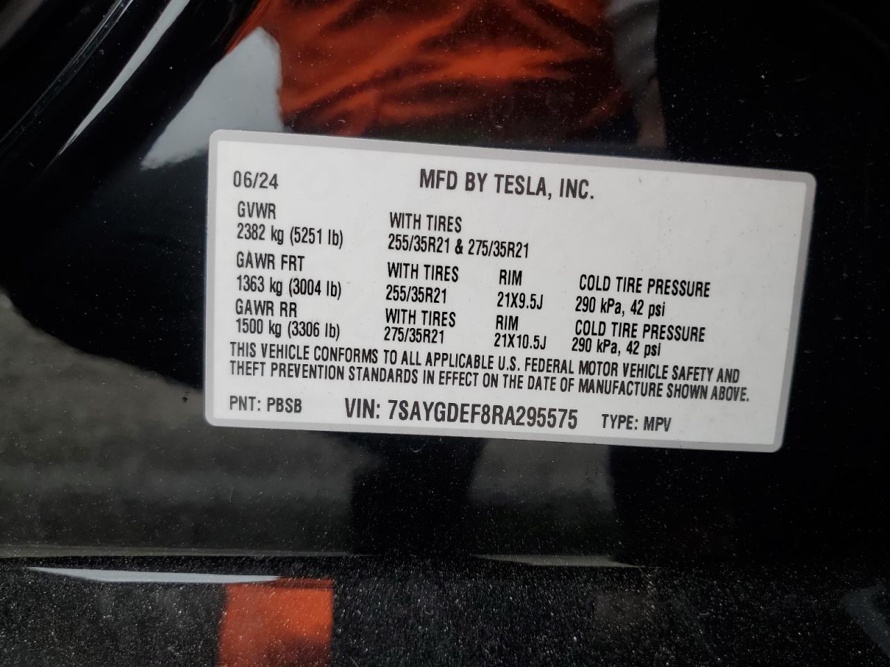 2024 Tesla Model Y VIN: 7SAYGDEF8RA295575 Lot: 59589735