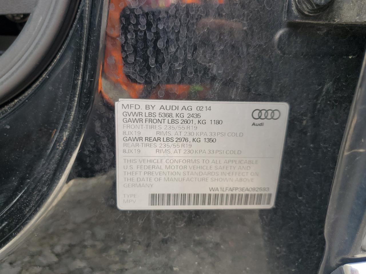 2014 Audi Q5 Premium Plus VIN: WA1LFAFP3EA092593 Lot: 61636415