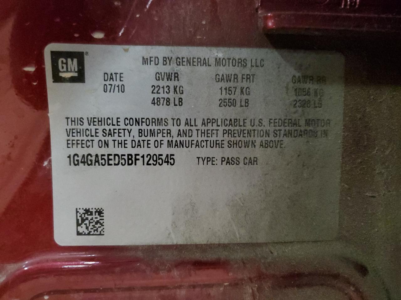 2011 Buick Lacrosse Cx VIN: 1G4GA5ED5BF129545 Lot: 61908175