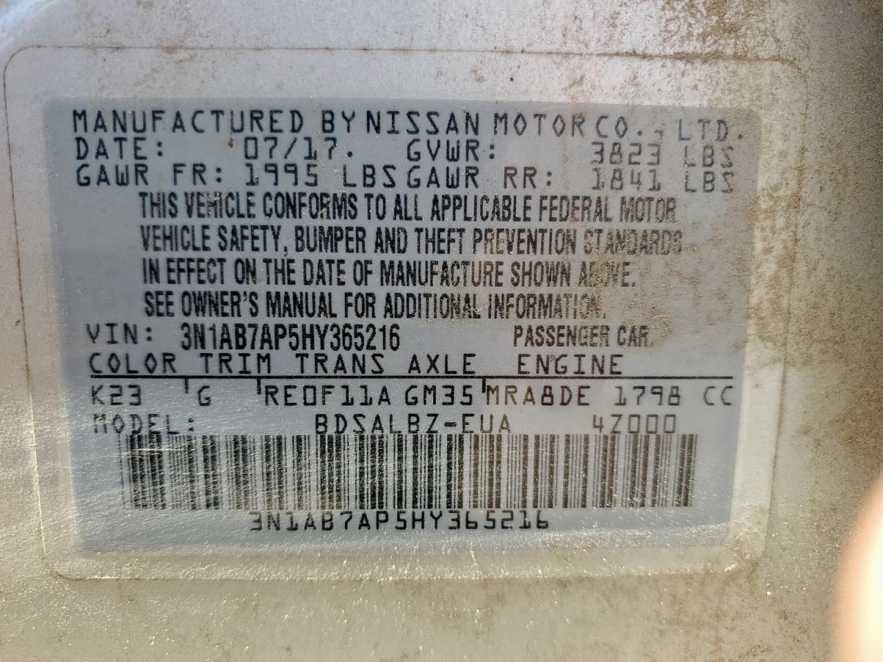 NISSAN SENTRA 2017 VIN 3N1AB7AP5HY365216 фото 12