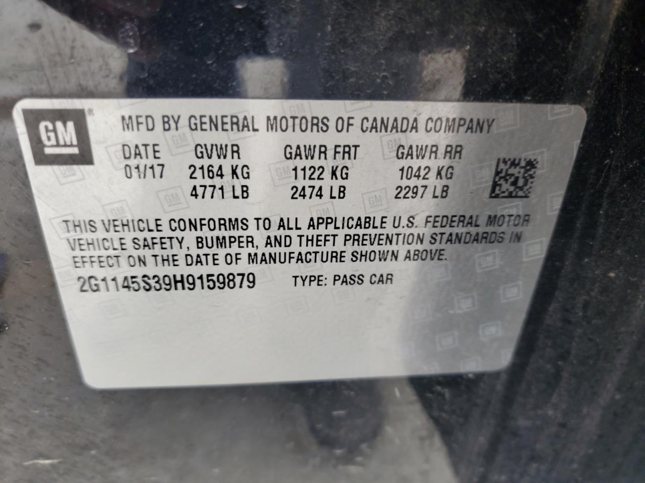 2017 Chevrolet Impala Premier VIN: 2G1145S39H9159879 Lot: 62991185