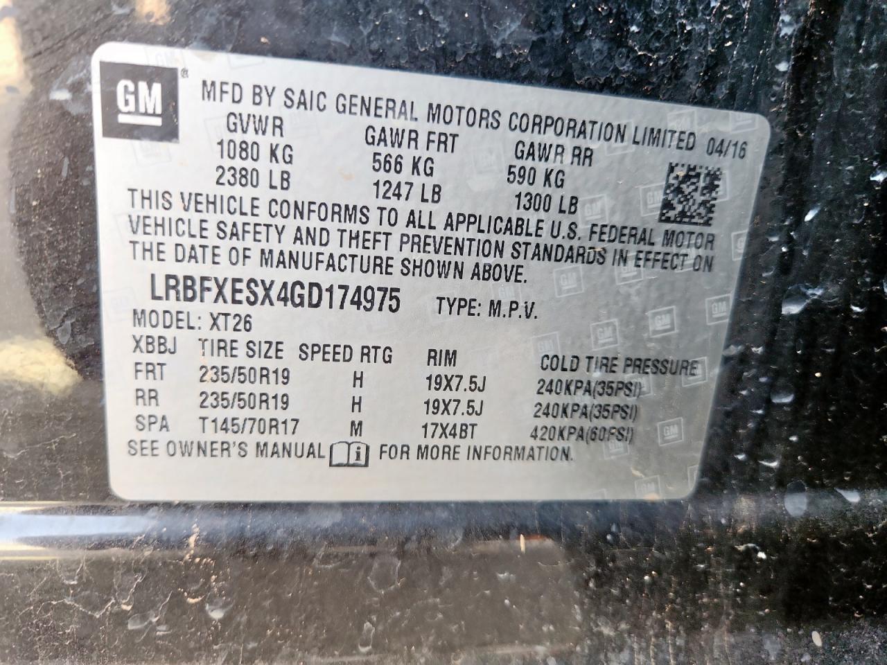 2016 Buick Envision Premium VIN: LRBFXESX4GD174975 Lot: 61816005