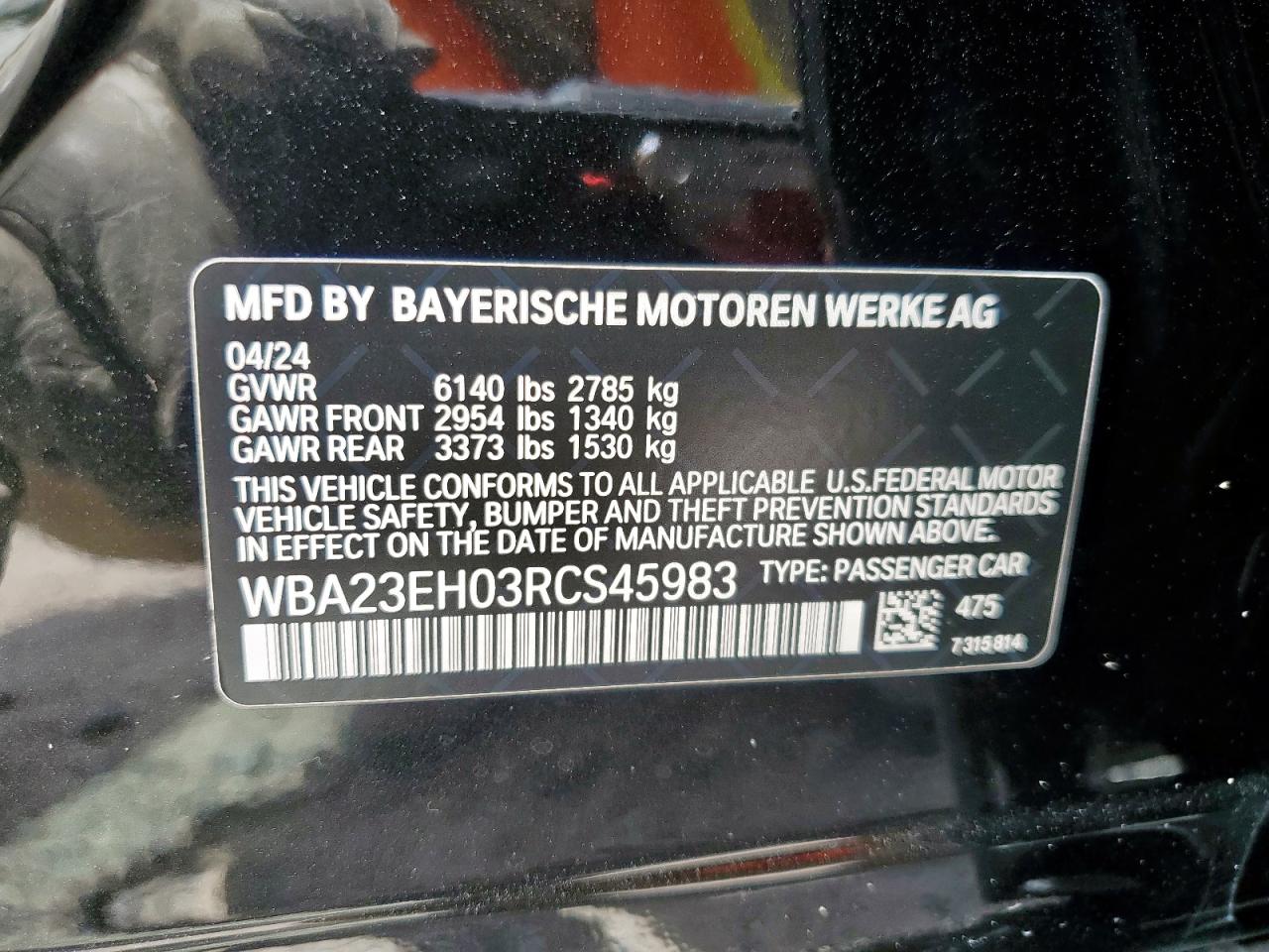 2024 BMW 740 I VIN: WBA23EH03RCS45983 Lot: 62584595