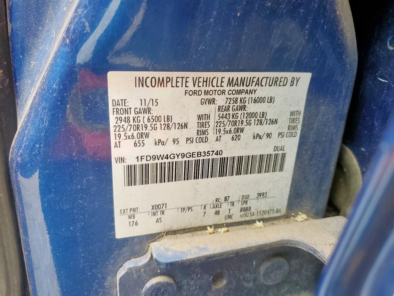 2016 Ford F450 Super Duty VIN: 1FD9W4GY9GEB35740 Lot: 59319125