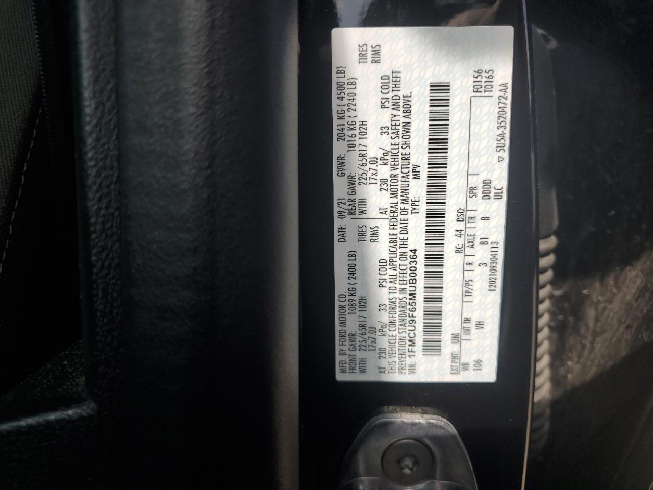 2021 Ford Escape S VIN: 1FMCU9F65MUB00364 Lot: 61822285