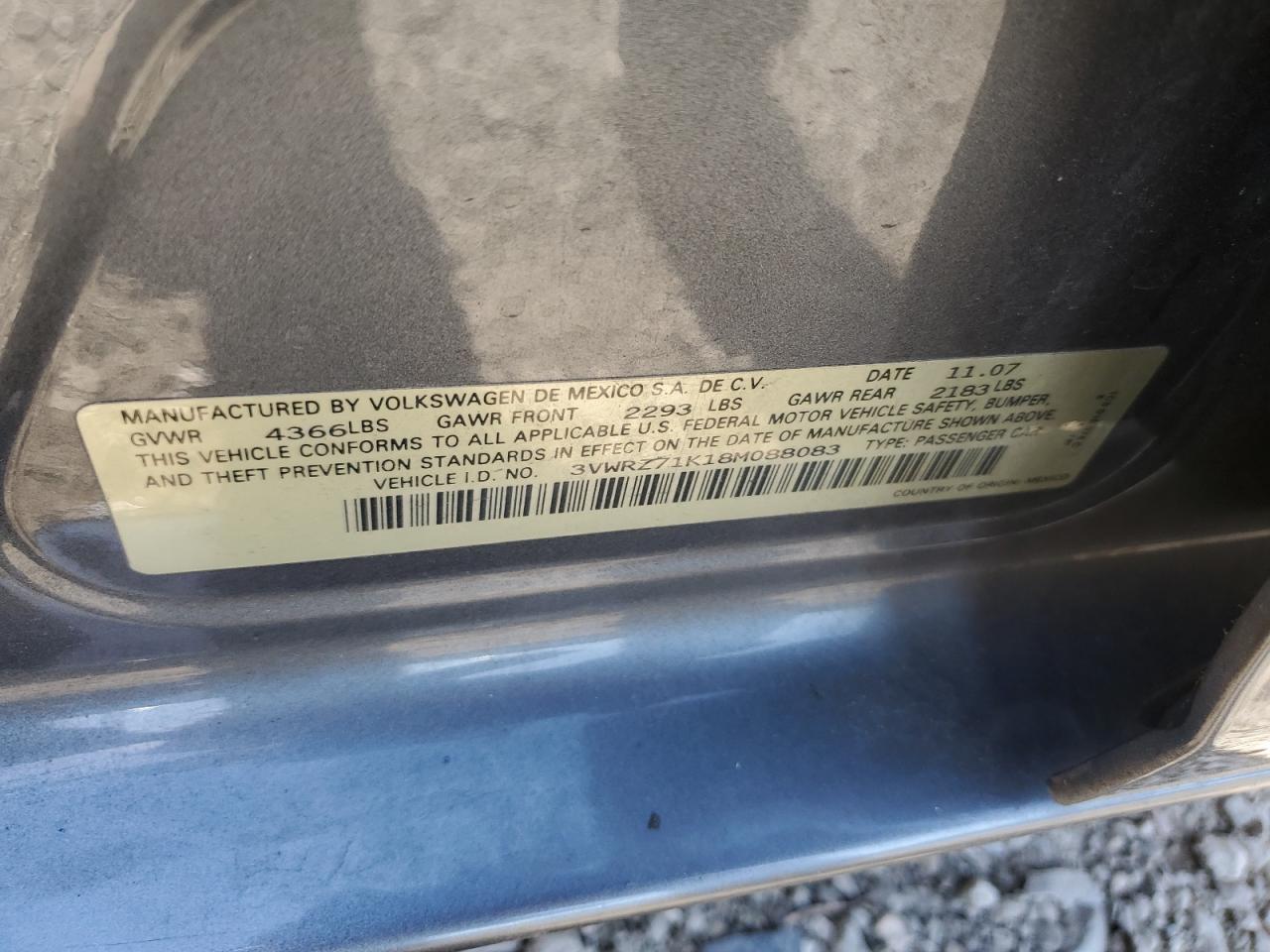 2008 Volkswagen Jetta Se VIN: 3VWRZ71K18M088083 Lot: 58391215