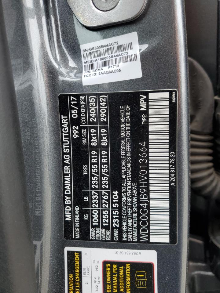 2017 Mercedes-Benz Glc 300 VIN: WDC0G4JB9HV013664 Lot: 61951535