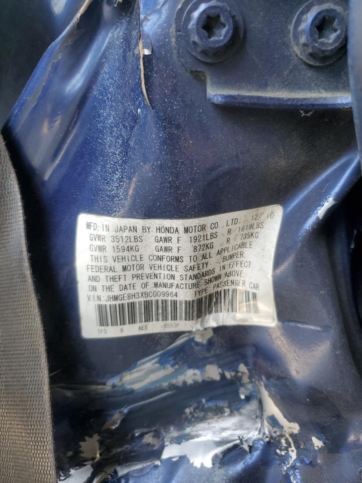 2011 Honda Fit VIN: JHMGE8H3XBC009964 Lot: 62391305