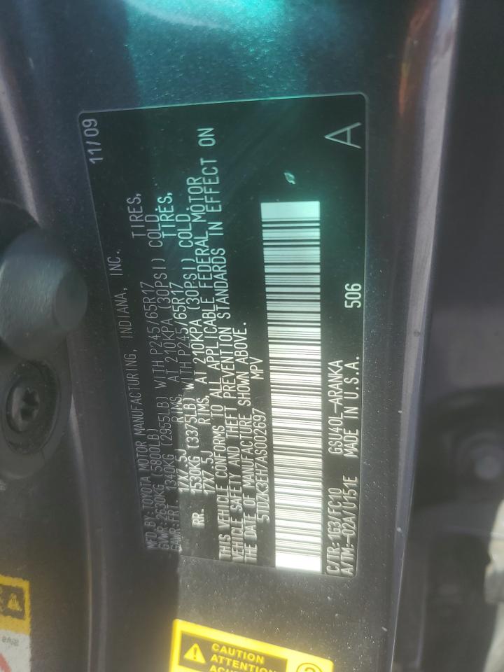 TOYOTA HIGHLANDER 2010 VIN 5TDZK3EH7AS002697 photo 13