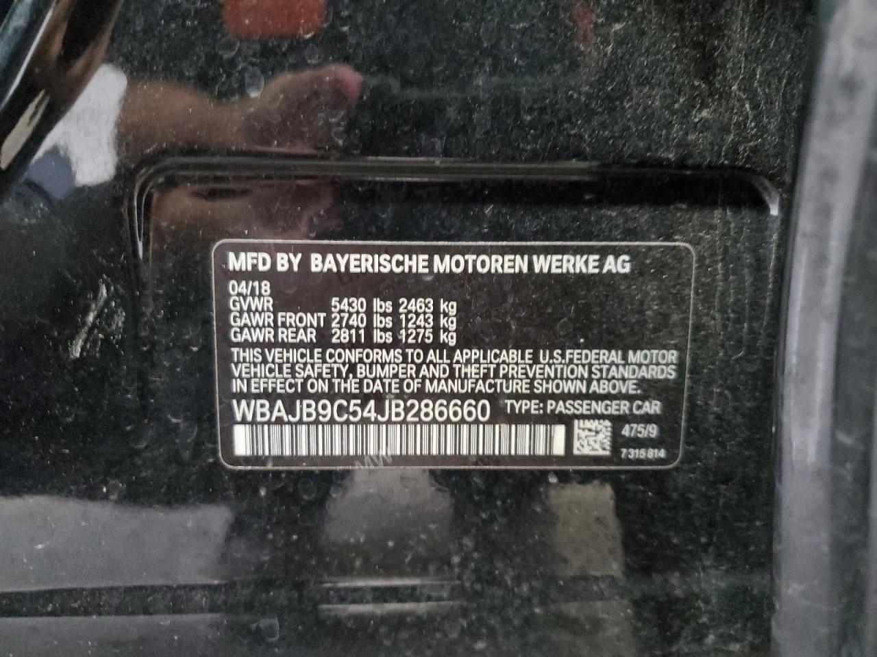 2018 BMW M550Xi VIN: WBAJB9C54JB286660 Lot: 62594805