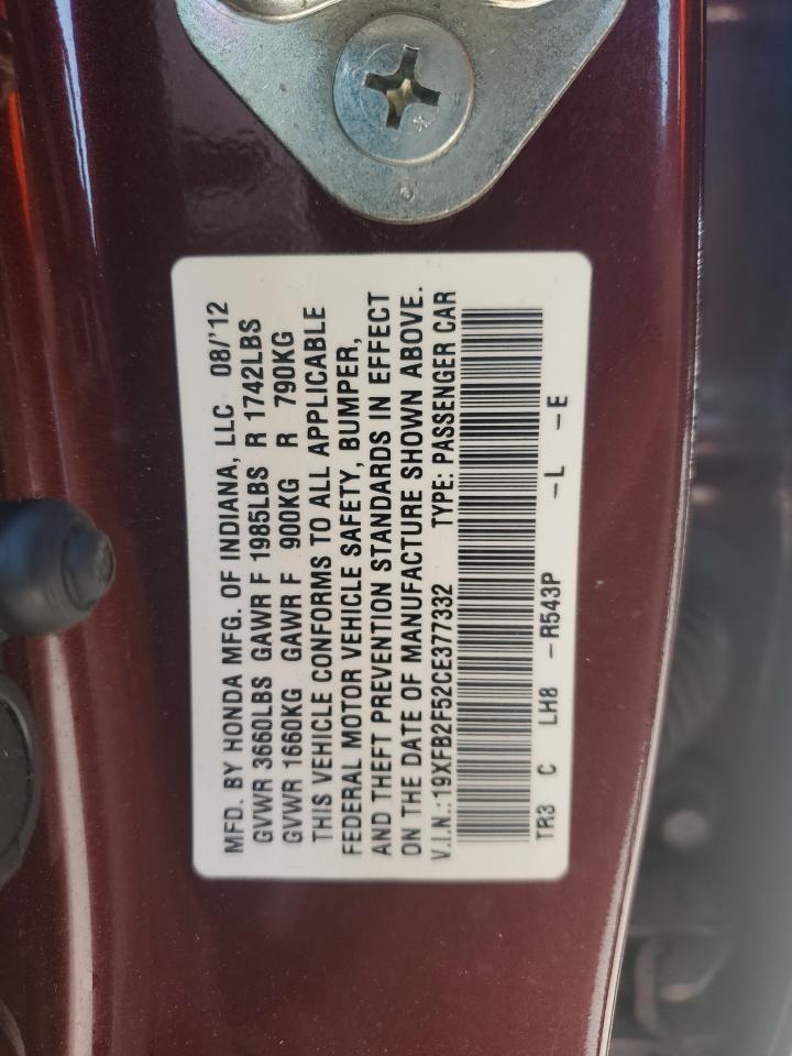 HONDA CIVIC 2012 VIN 19XFB2F52CE377332 zdjęcie 12