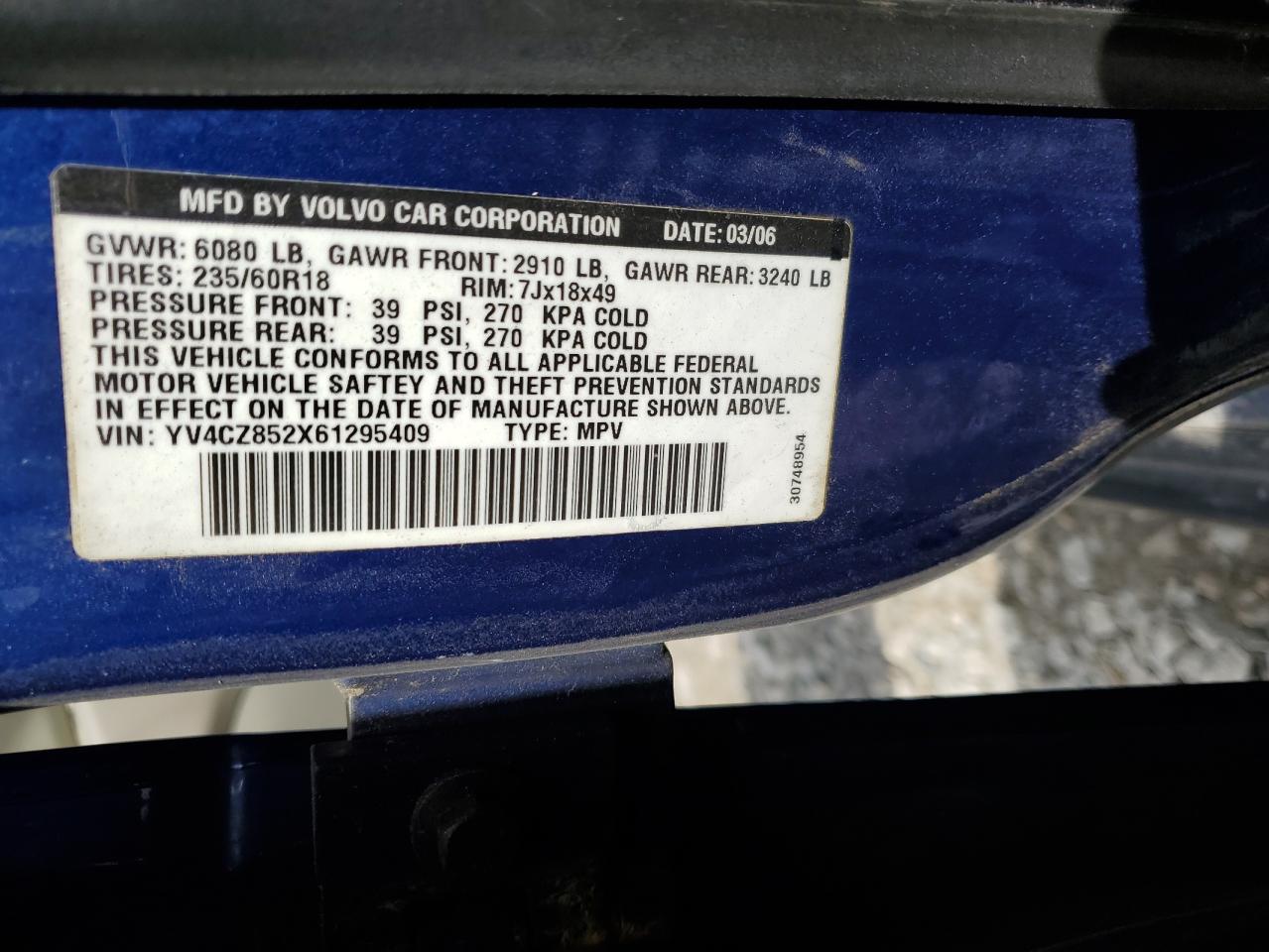 2006 Volvo Xc90 V8 VIN: YV4CZ852X61295409 Lot: 62650195