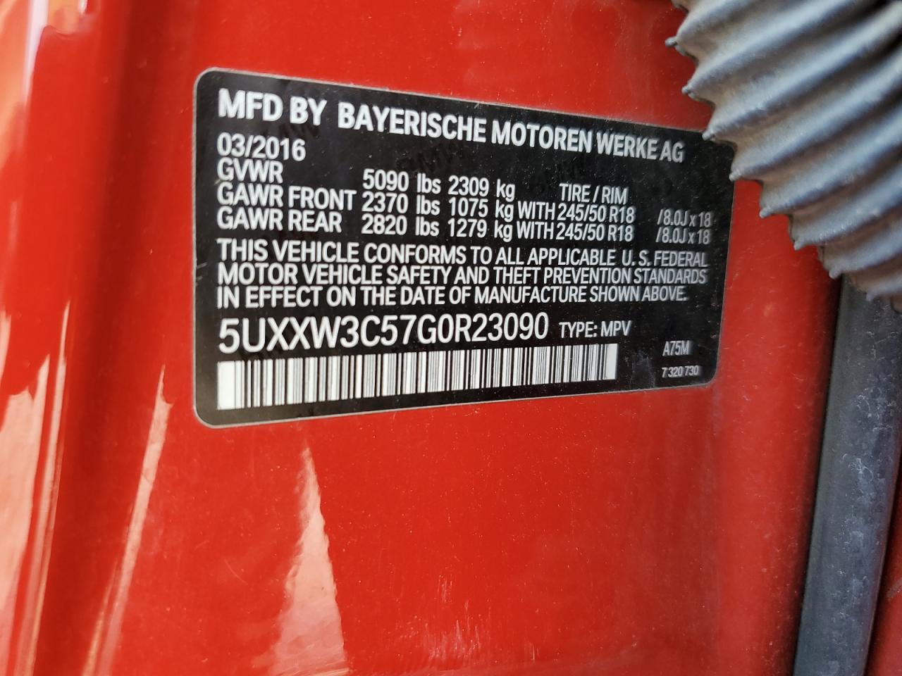 2016 BMW X4 xDrive28I VIN: 5UXXW3C57G0R23090 Lot: 59764175