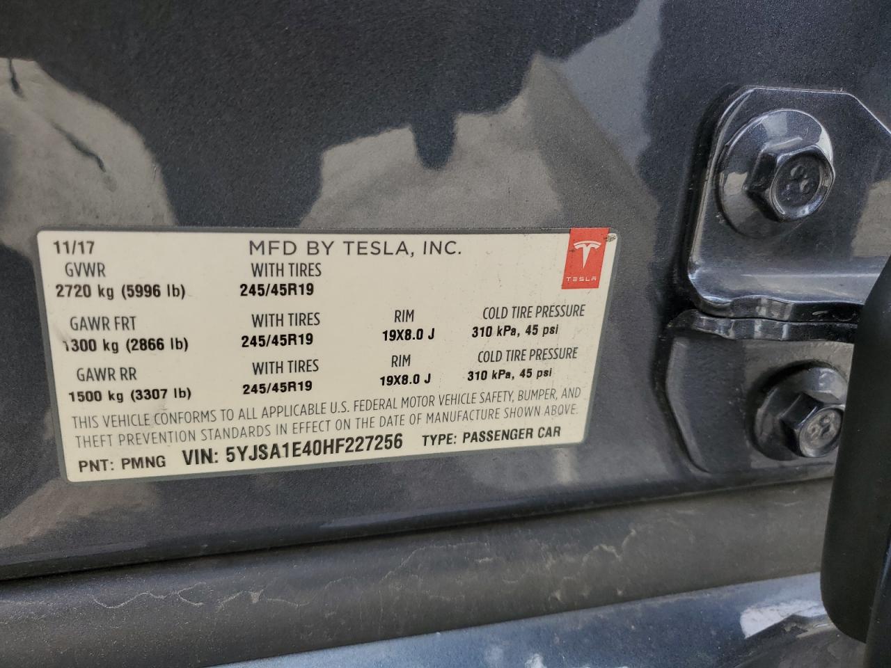 2017 Tesla Model S VIN: 5YJSA1E40HF227256 Lot: 62371615
