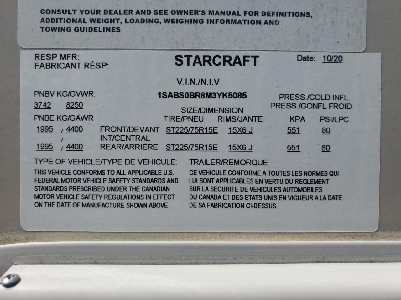 OTHER STARCRAFT/ 2021 VIN 1SABS0BR8M3YK5085 фото 10