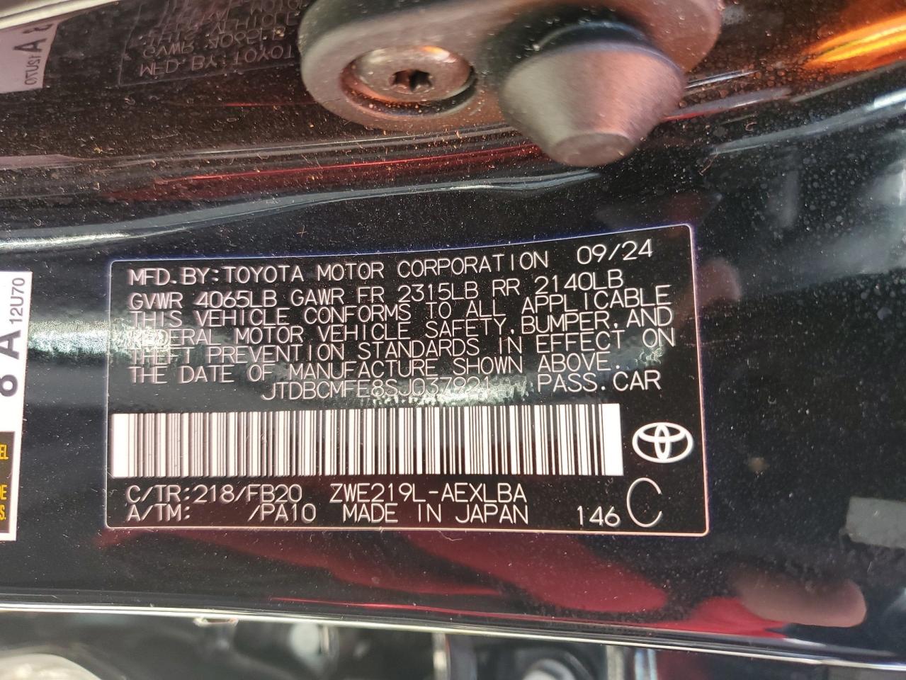 2025 Toyota Corolla Le VIN: JTDBCMFE8SJ037921 Lot: 61165195