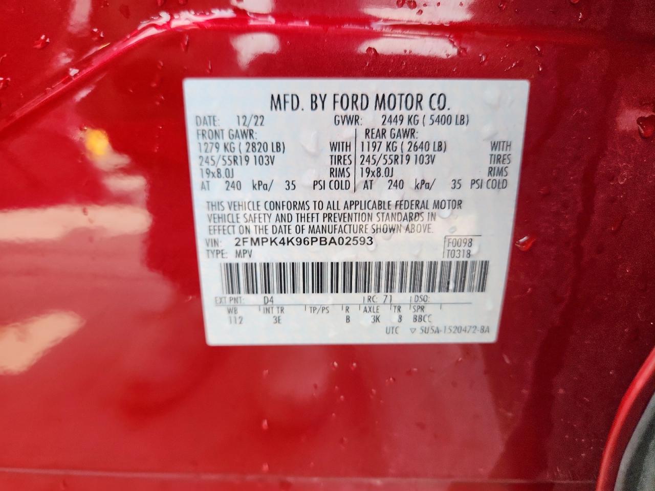 FORD EDGE 2023 VIN 2FMPK4K96PBA02593 zdjęcie 14