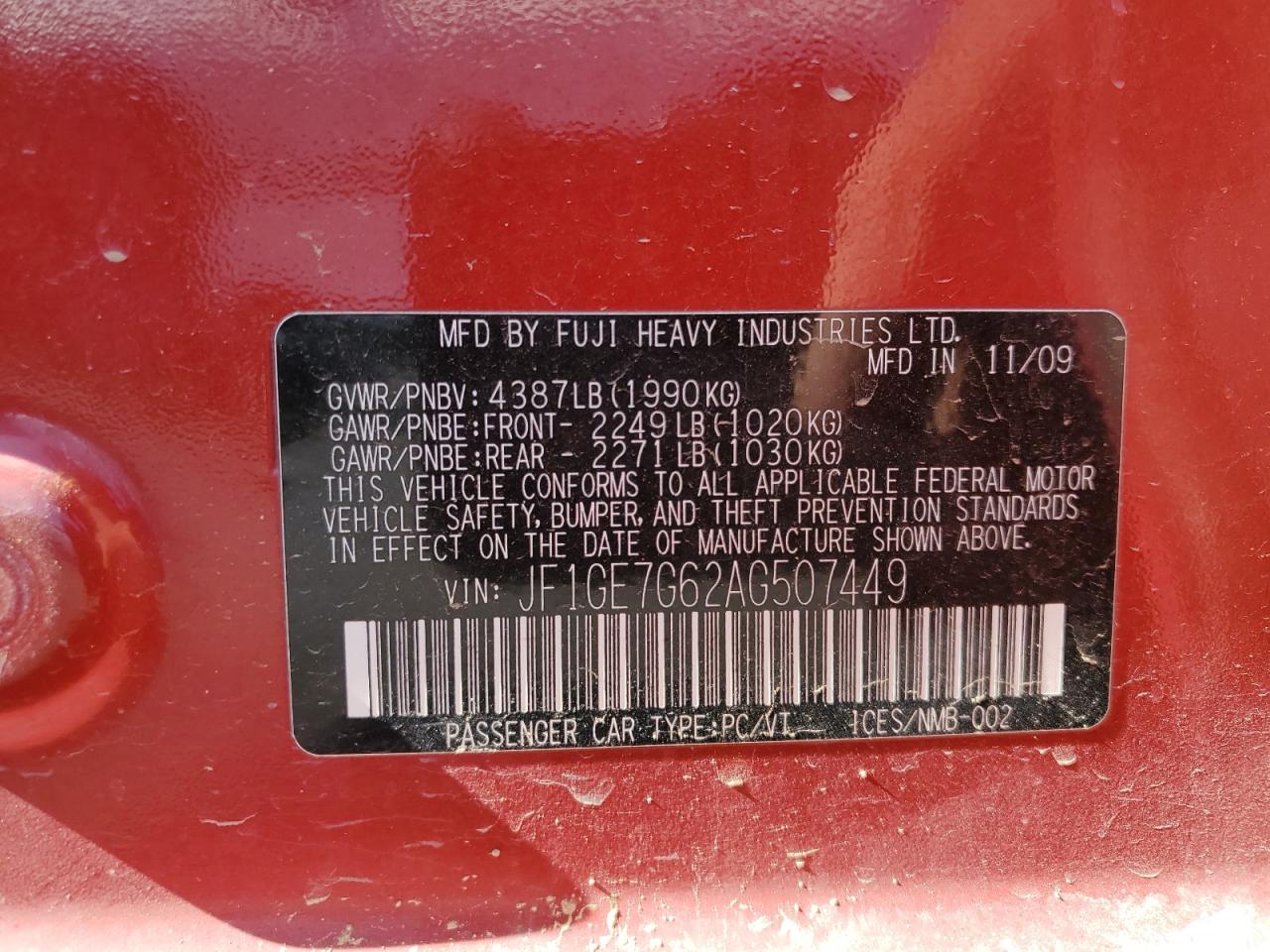2010 Subaru Impreza Wrx Limited VIN: JF1GE7G62AG507449 Lot: 62483365