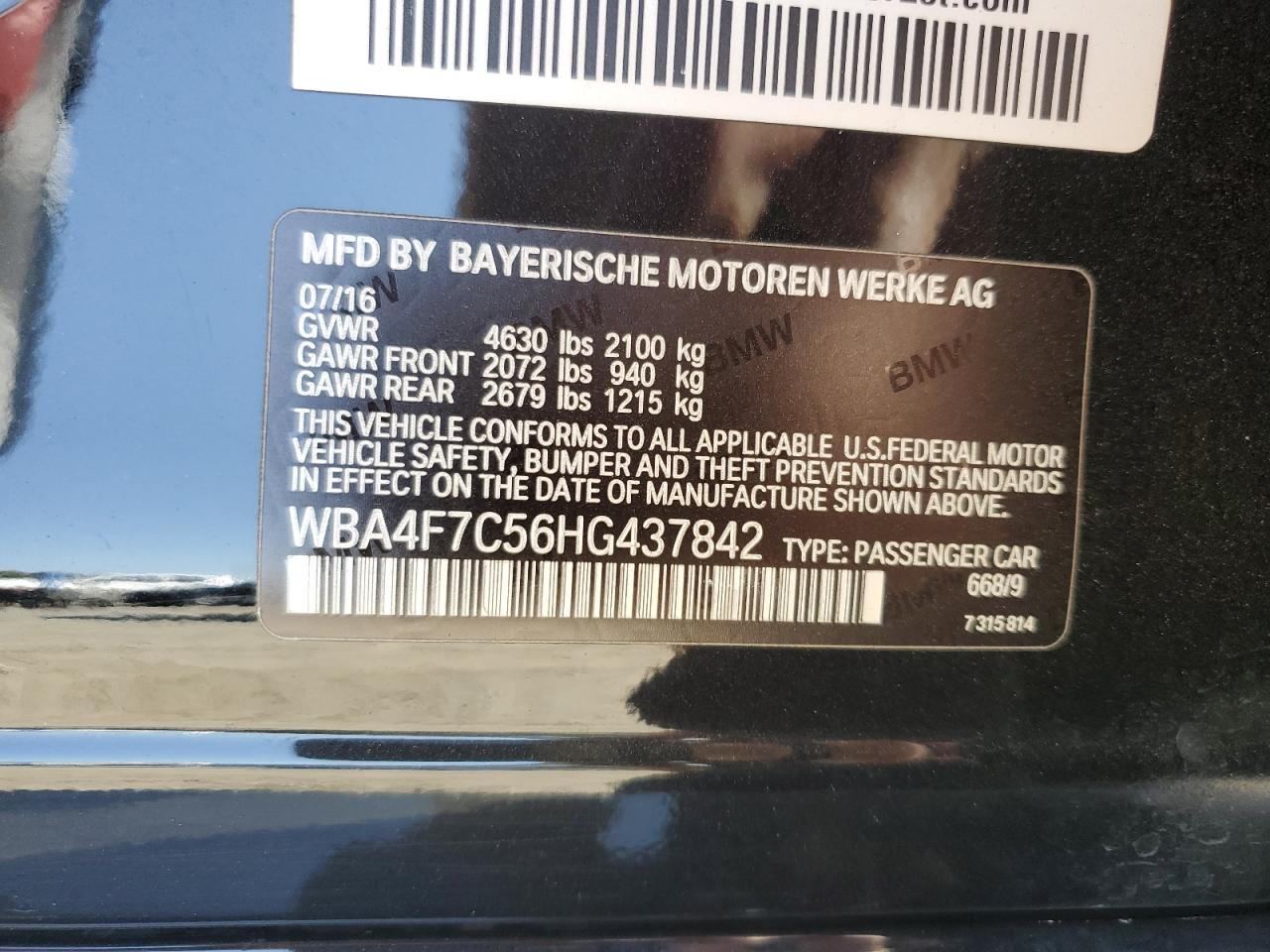 2017 BMW 430I Gran Coupe VIN: WBA4F7C56HG437842 Lot: 62889695