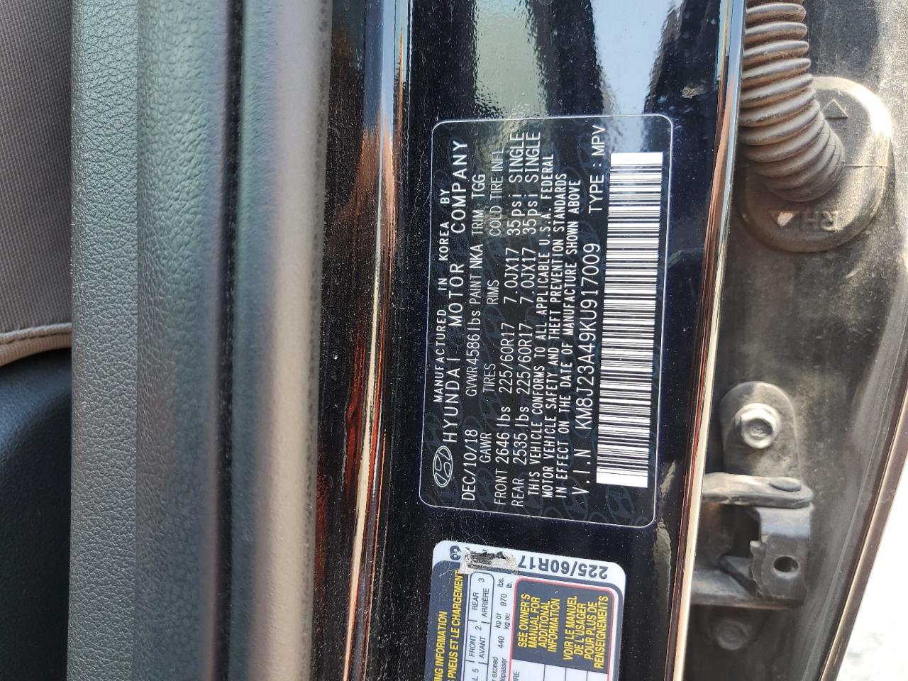 2019 Hyundai Tucson Se VIN: KM8J23A49KU917009 Lot: 60158195